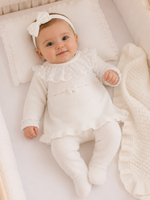 Kit Saída Maternidade Menina Tricô e Renda Off-White com Manta