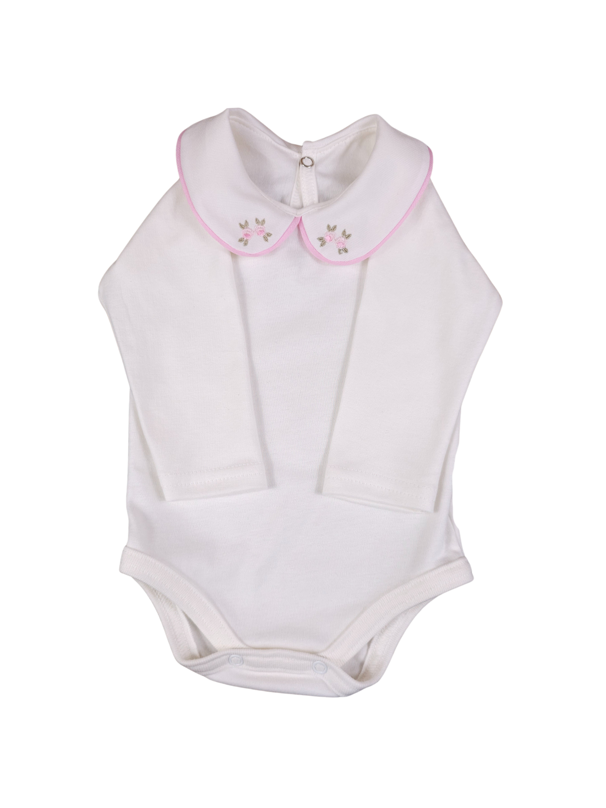 Body Bebê Menina Algodão – Gola Bordada Rococó – Maternidade