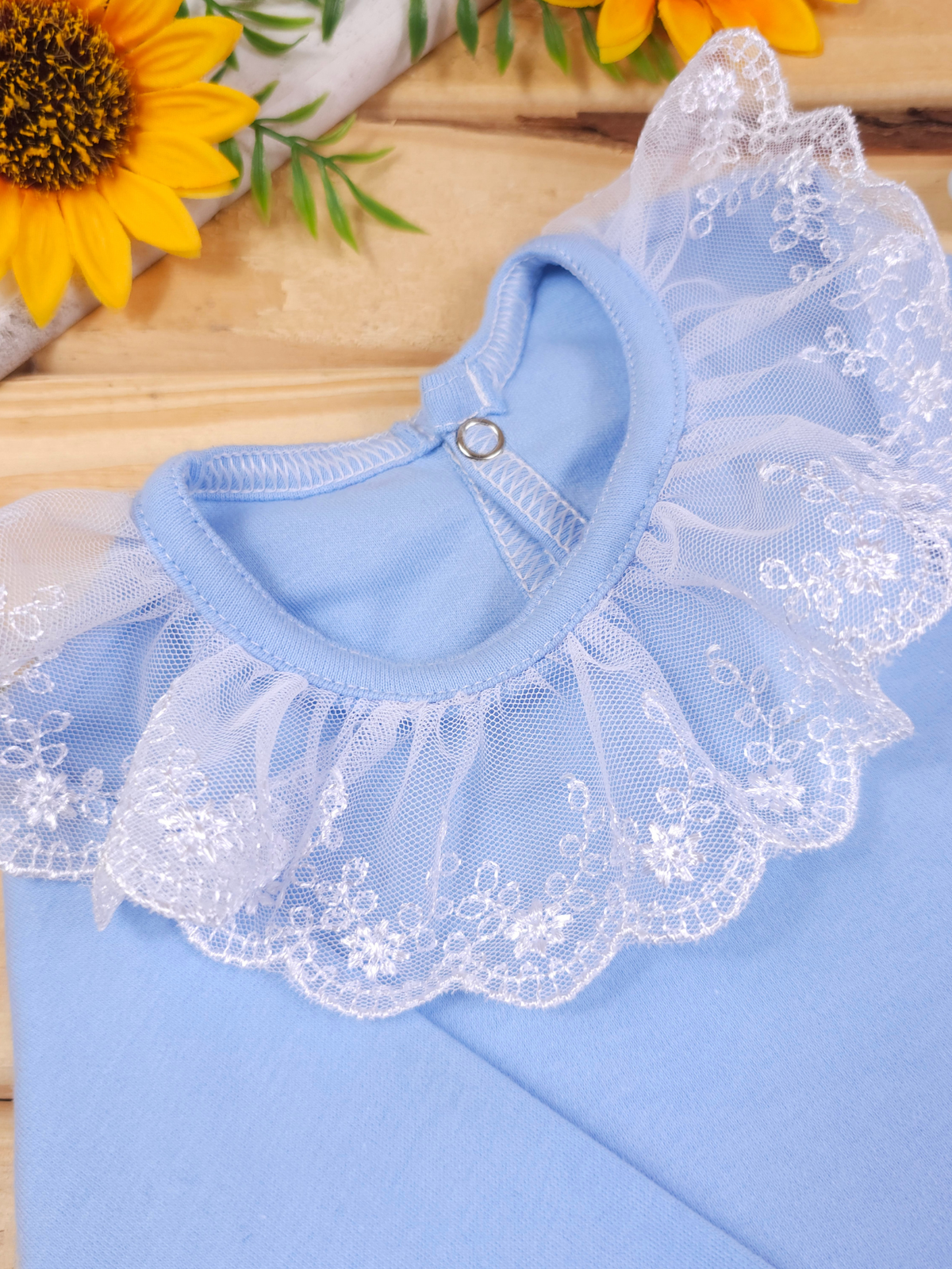 Body Bebê Menina Manga Longa com Gola Rendada Delicado 100% Algodão