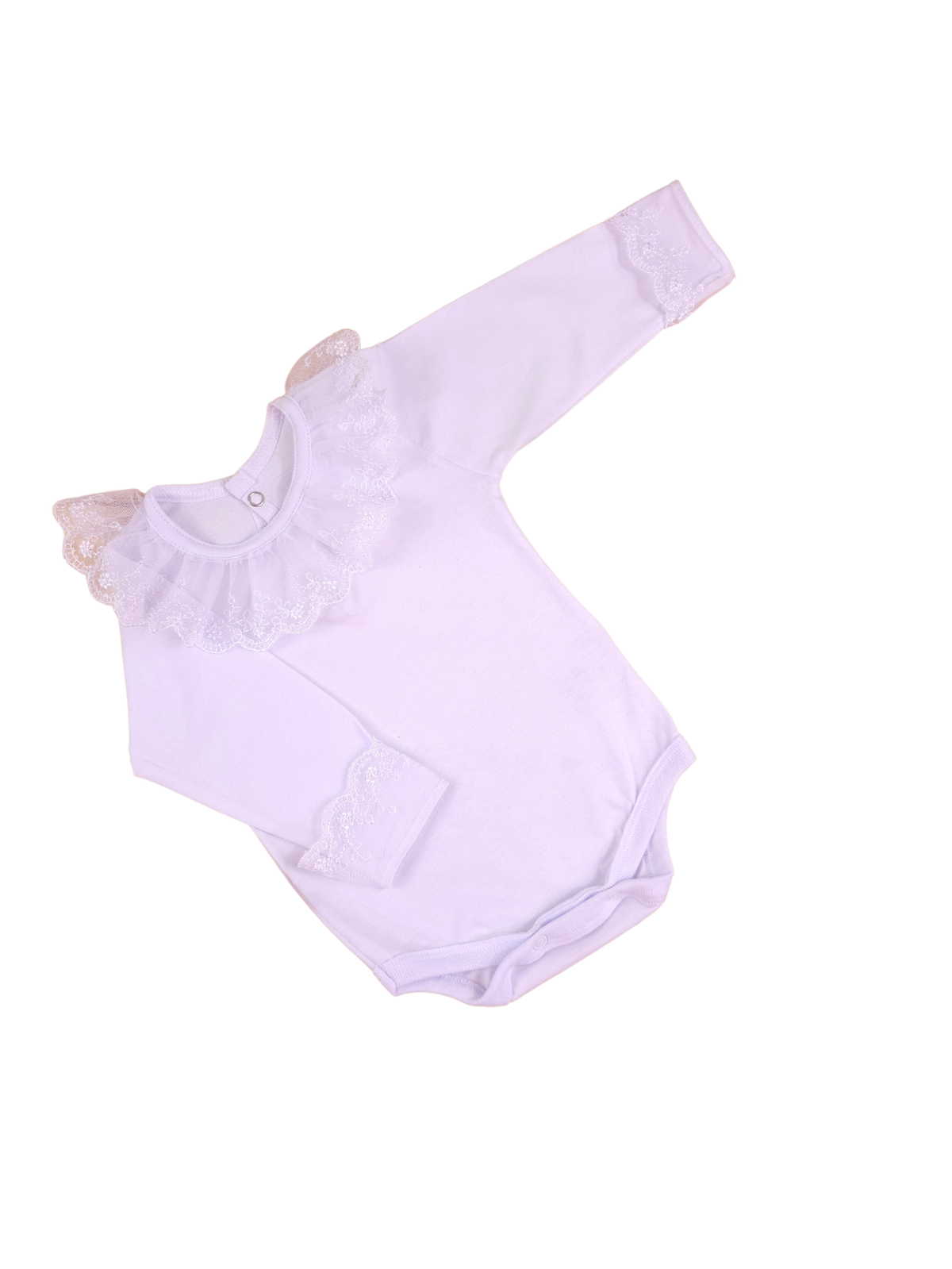 Body Bebê Manga Longa com Gola Rendada Delicado 100% Algodão