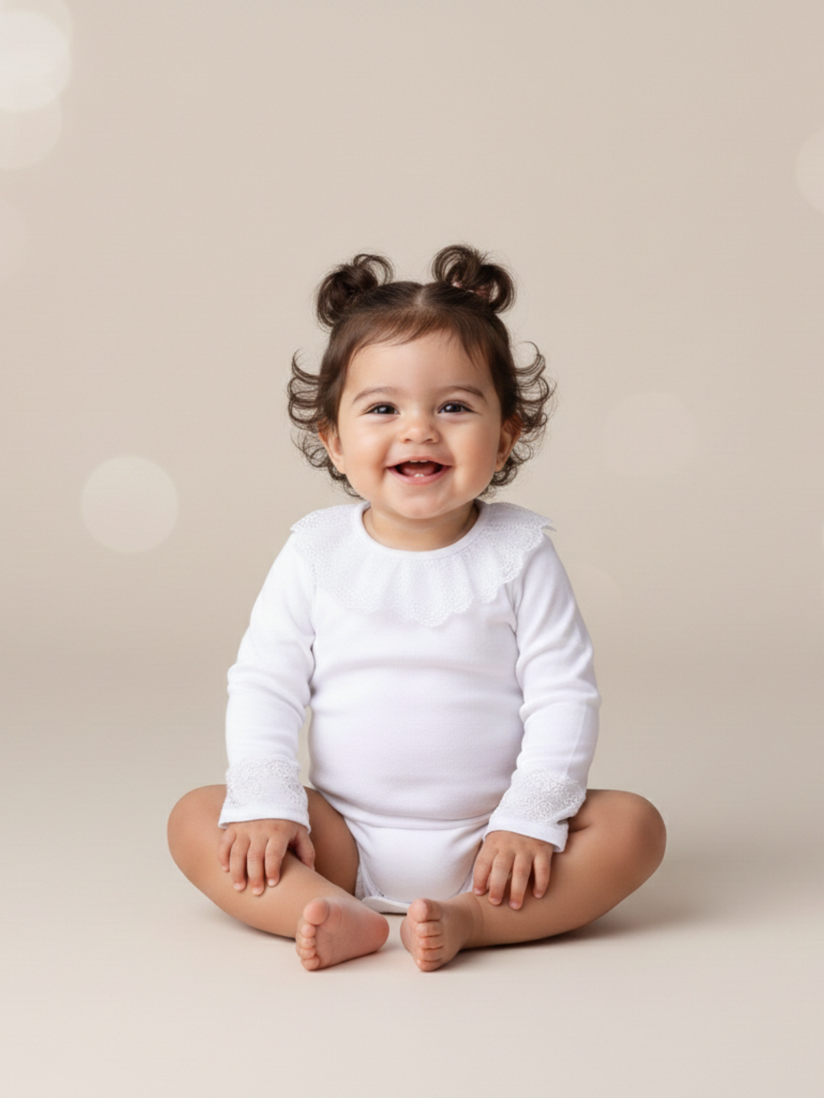 Body Bebê Manga Longa com Gola Rendada Delicado 100% Algodão