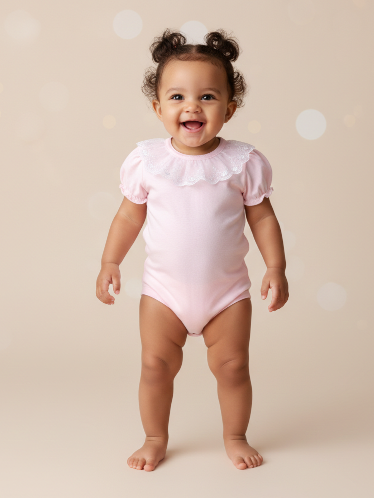 Body Bebê Menina 100% Algodão Gola Rendada Manga Curta RN ao G