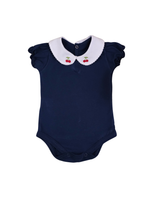 Body Bebê Menina Marinho com Gola Cereja Delicado Manga Curta 100% Algodão