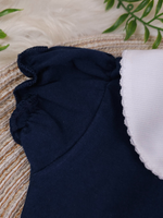 Body Bebê Menina Marinho com Gola Cereja Delicado Manga Curta 100% Algodão