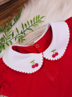 Body Menina Bebê Vermelho com Gola Cereja Delicado Manga Curta 100% Algodão