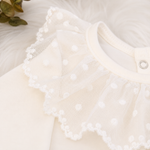 Body Menina Infantil Off-White Gola Rendada 100% Algodão Manga Longa RN ao G