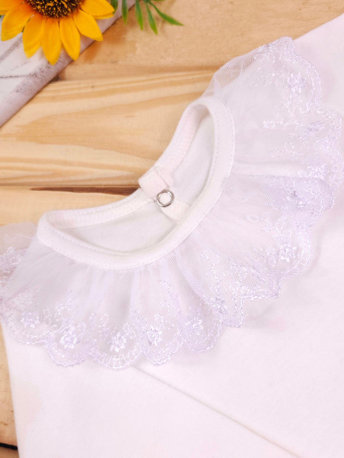 Body Infantil Menina Gola Rendada 100 Algodão Manga Longa RN ao G