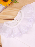 Body Infantil Menina Gola Rendada 100 Algodão Manga Longa RN ao G