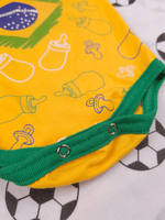 Body Bebê Brasil Manga Curta Torcida Baby Copa 100% Algodão