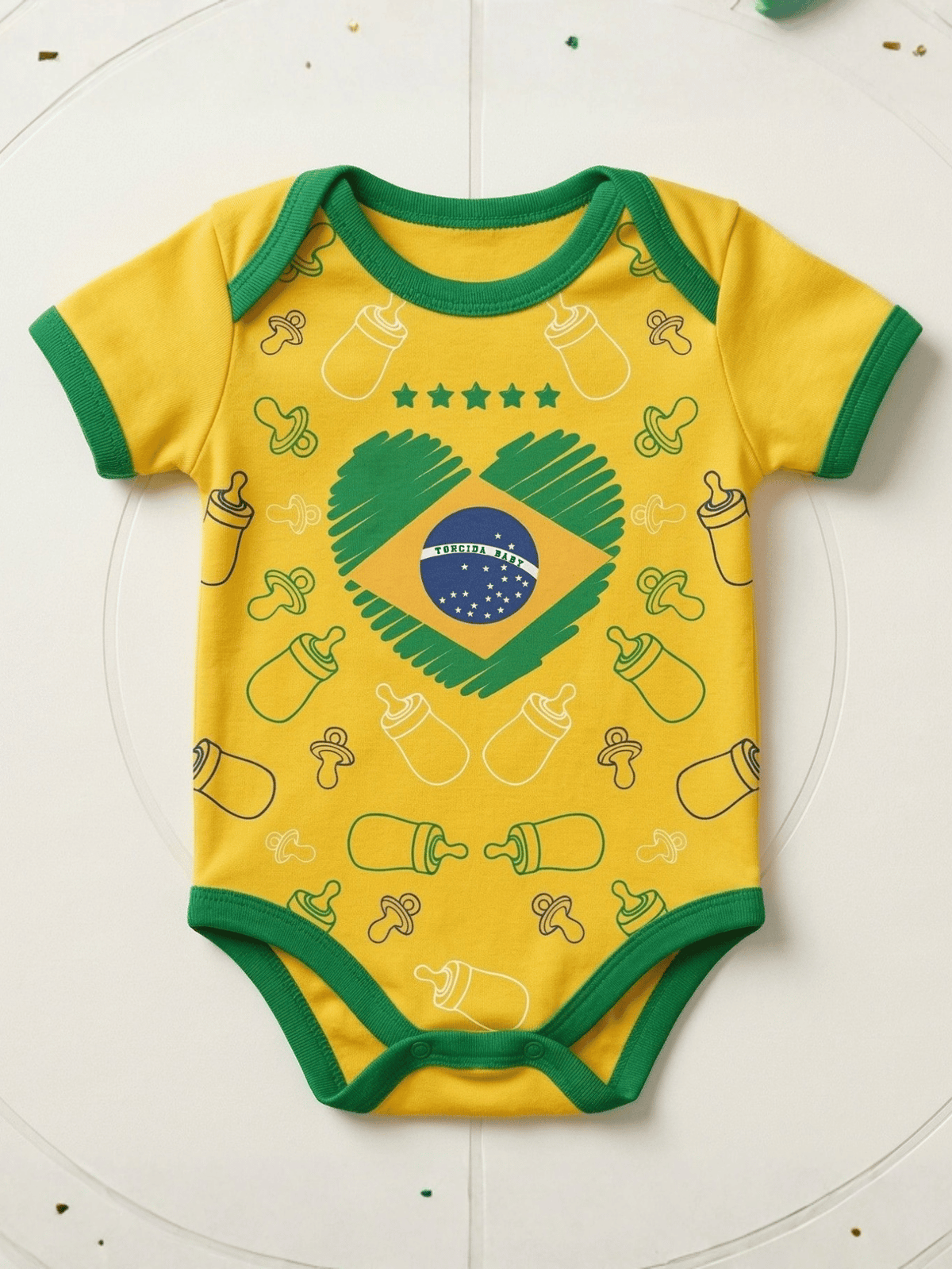 Body Bebê Brasil Manga Curta Torcida Baby Copa 100% Algodão