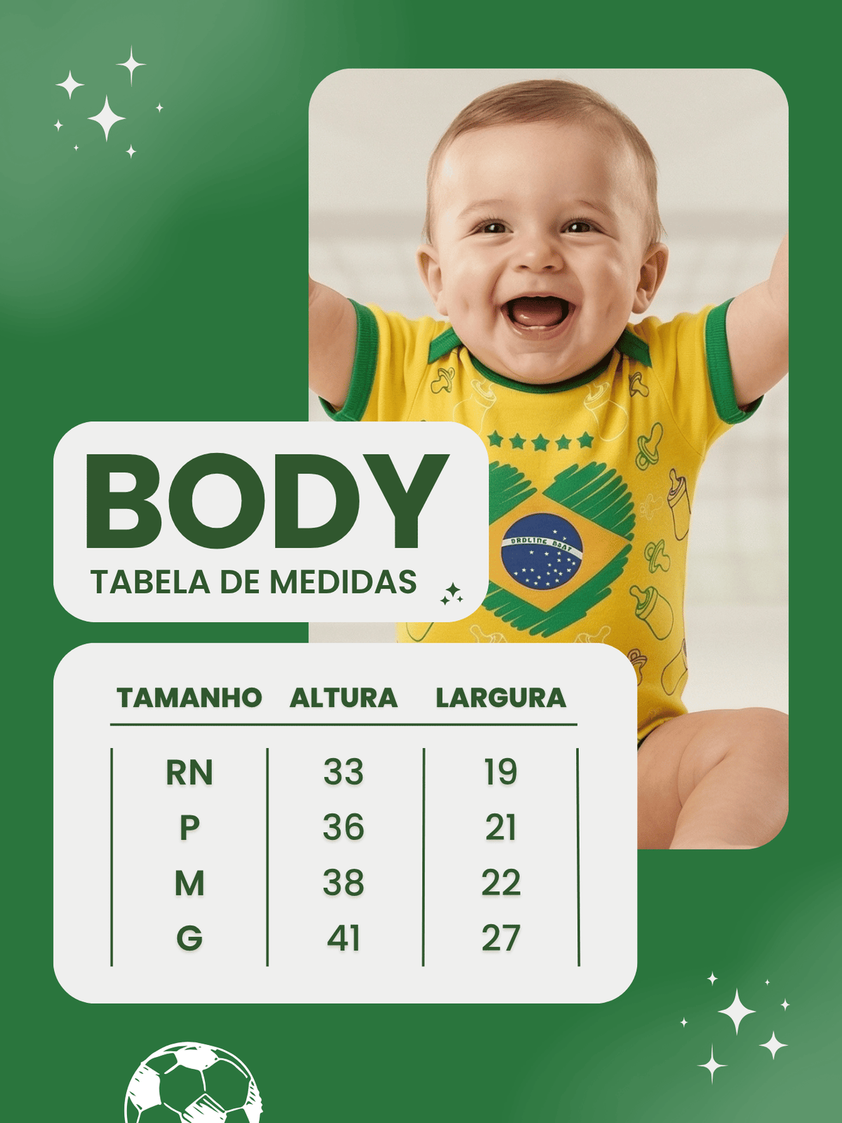Body Bebê Brasil Manga Curta Torcida Baby Copa 100% Algodão