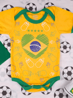 Body Bebê Brasil Manga Curta Torcida Baby Copa 100% Algodão