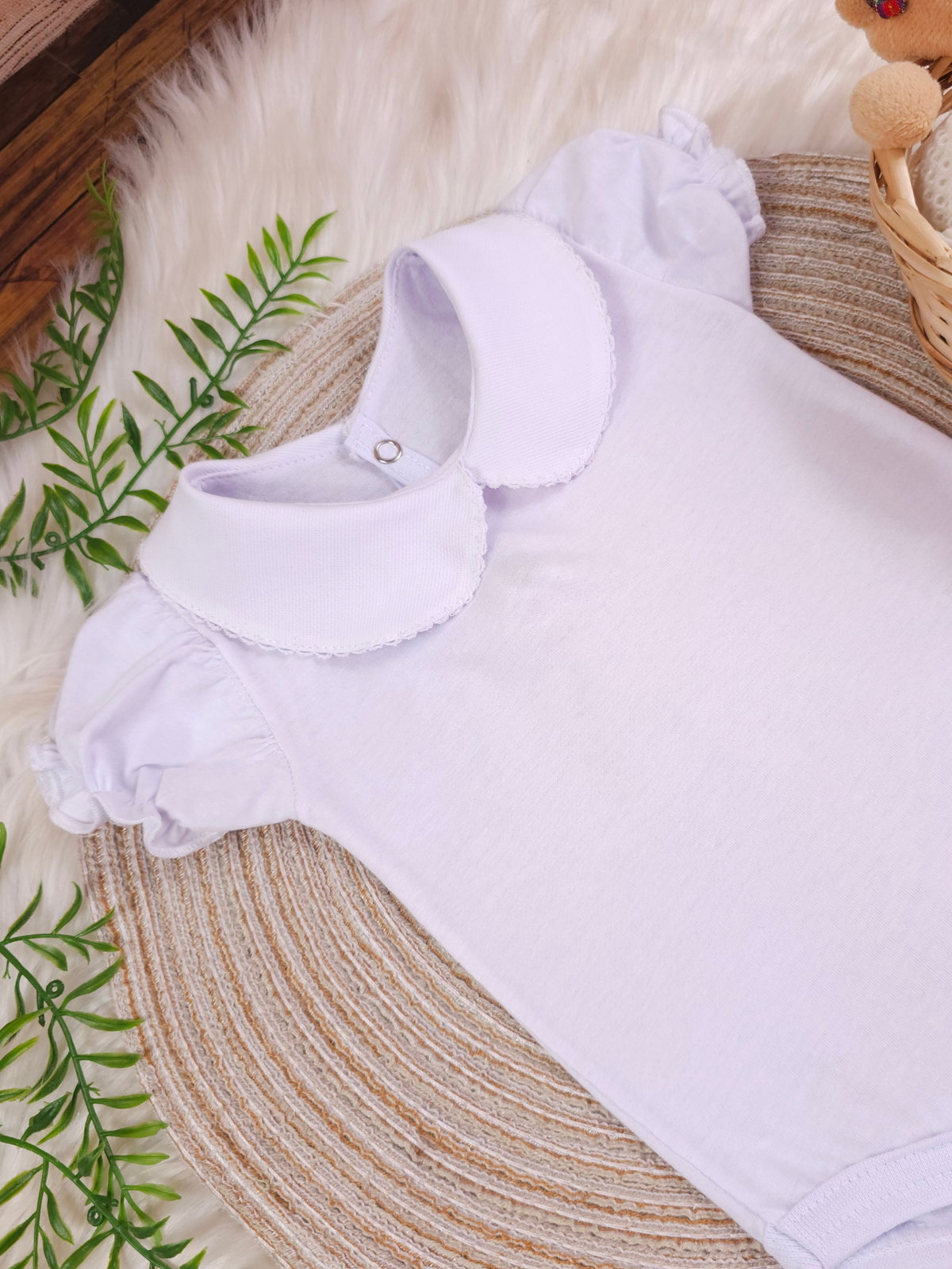 Body Bebe Infantil Menina Branco Picueta 100% Algodão- Manga Curta