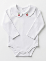 Body Bebê Menina Branco com Gola Cereja Delicado Manga Longa 100% Algodão