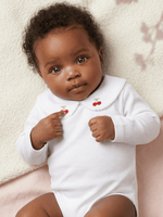 Body Bebê Menina Branco com Gola Cereja Delicado Manga Longa 100% Algodão