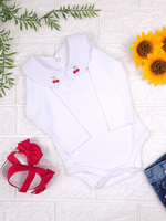 Body Bebê Menina Branco com Gola Cereja Delicado Manga Longa 100% Algodão