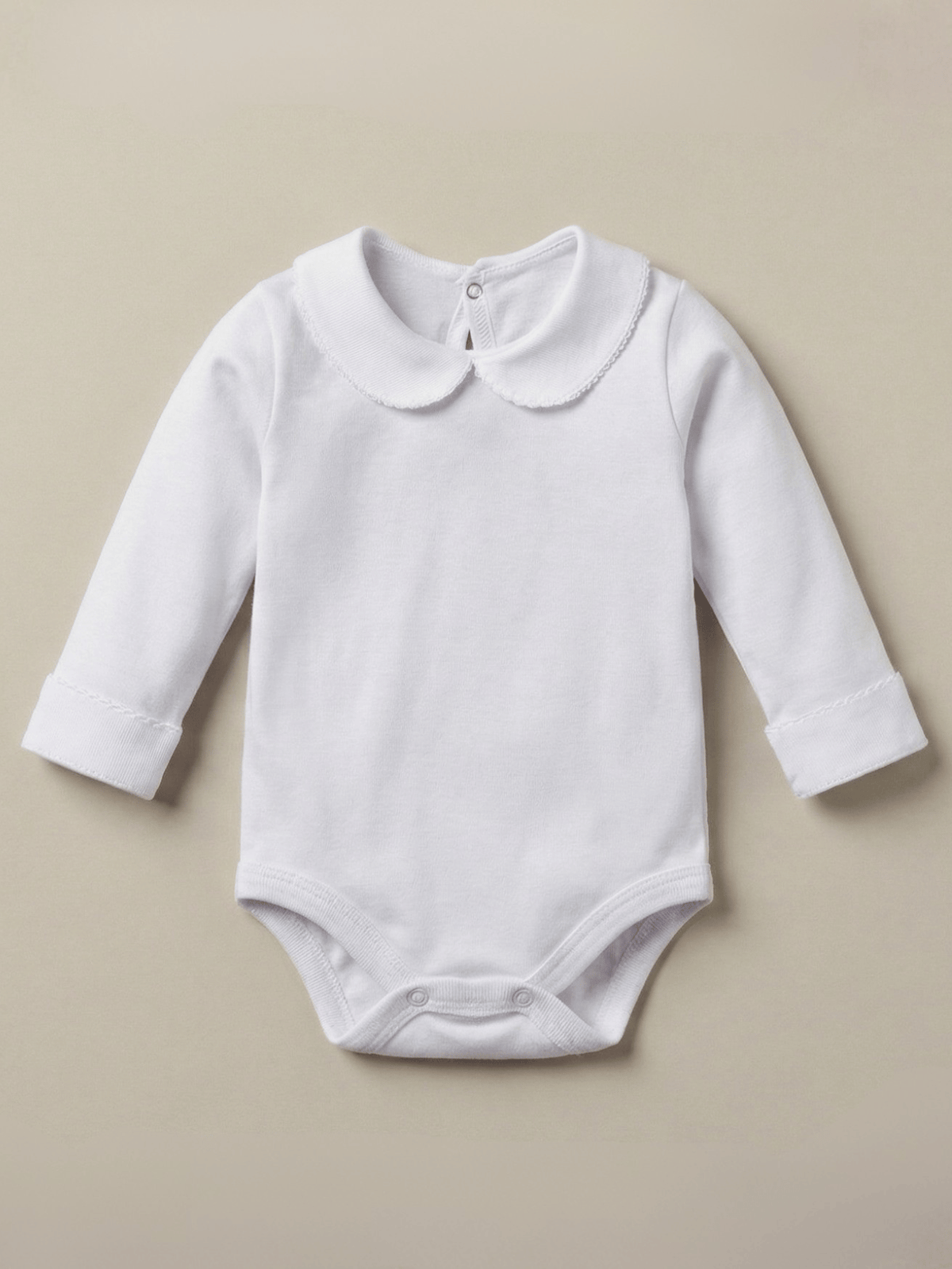 Body Bebê Menina Branco com Gola Picueta Delicado Manga Longa 100% Algodão