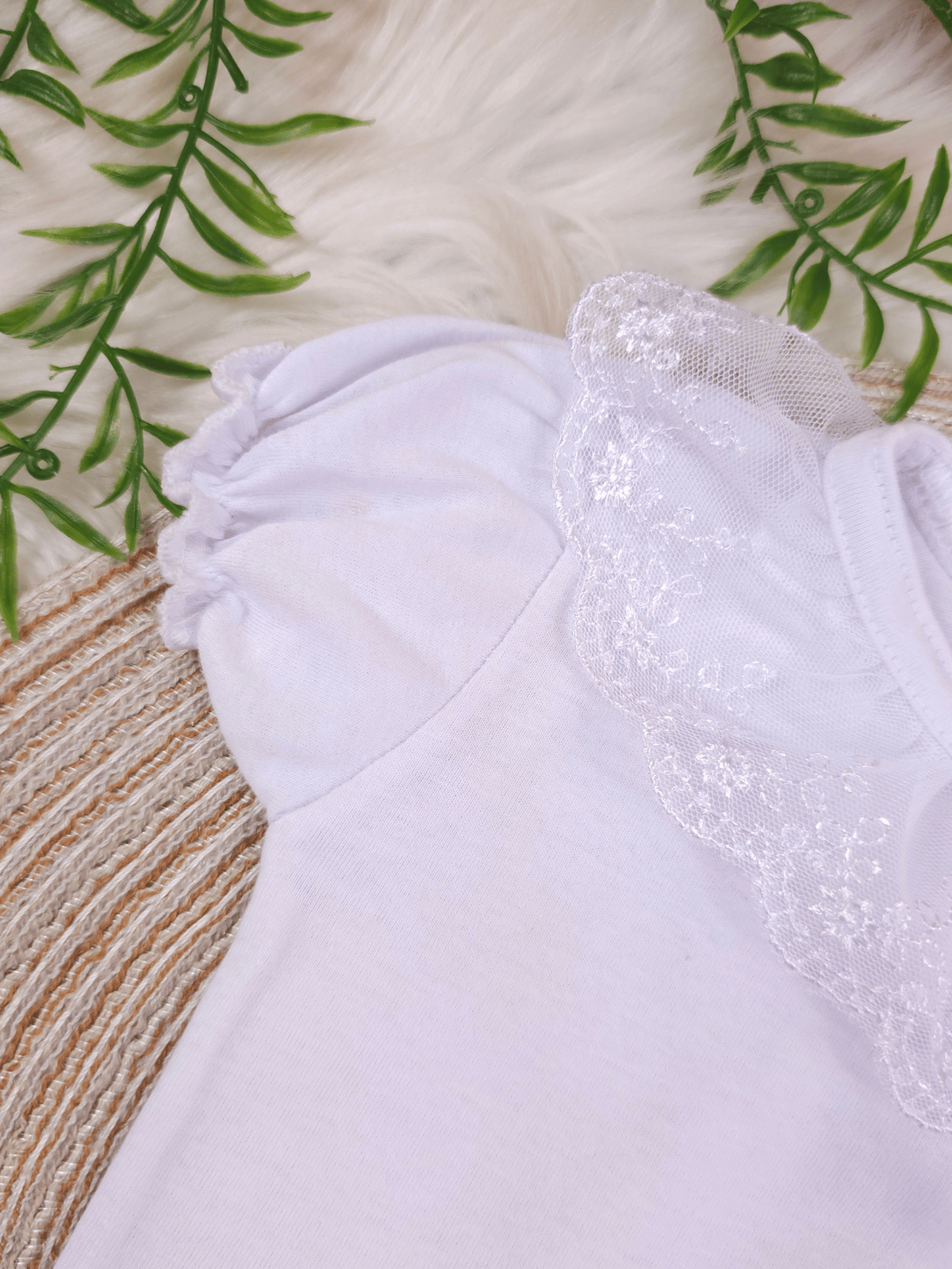 Body Infantil Bebê Menina Branco 100% Algodão – Gola Rendada