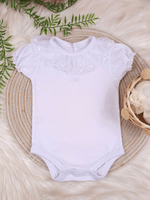 Body Infantil Bebê Menina Branco 100% Algodão – Gola Rendada