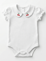 Body Bebê Menina Branco com Gola Cereja Delicado Manga Curta 100% Algodão