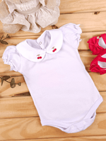Body Bebê Menina Branco com Gola Cereja Delicado Manga Curta 100% Algodão