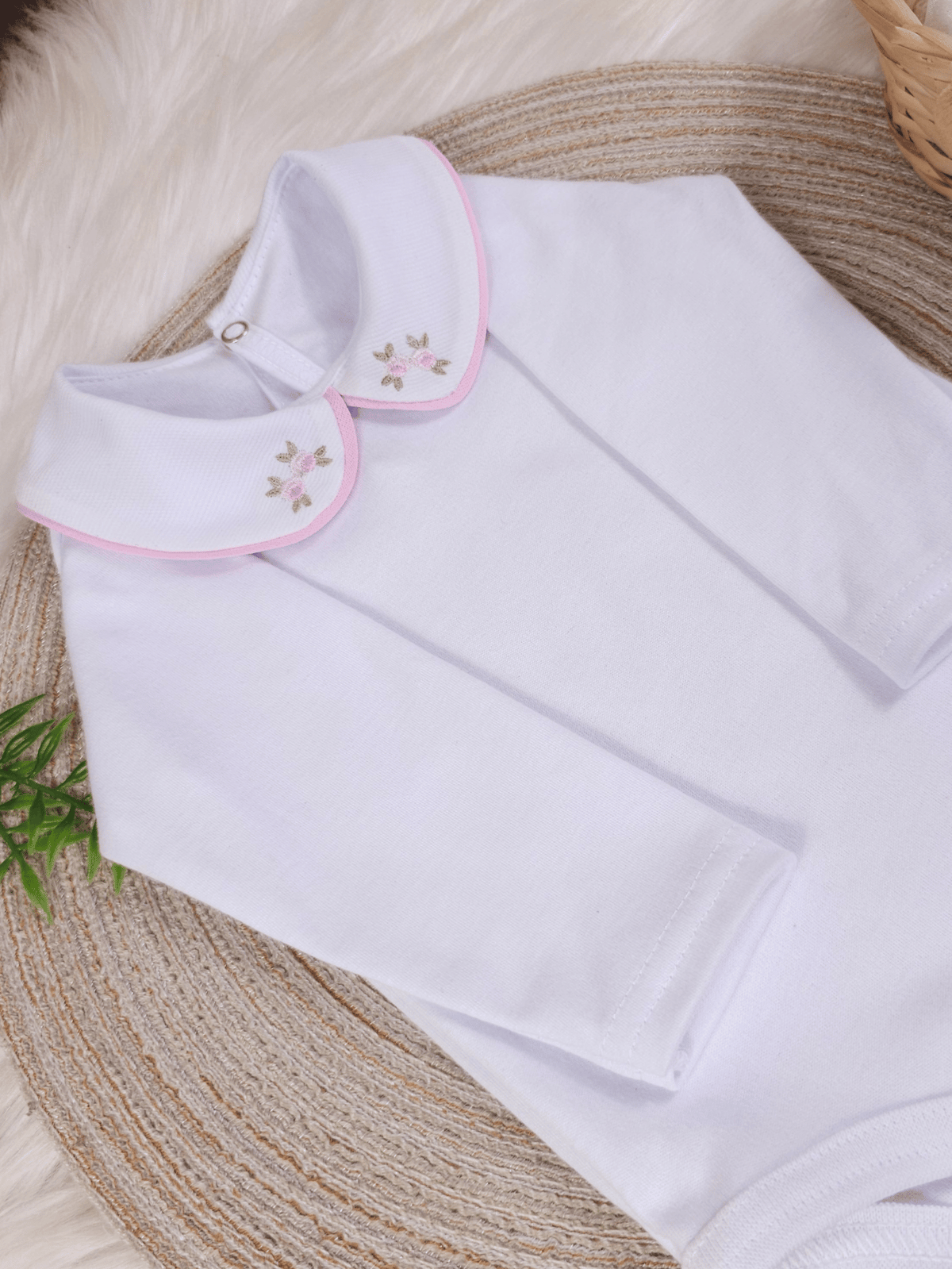 Saída de Maternidade Body Infantil Bebê Menina Gola Bordada Rococó