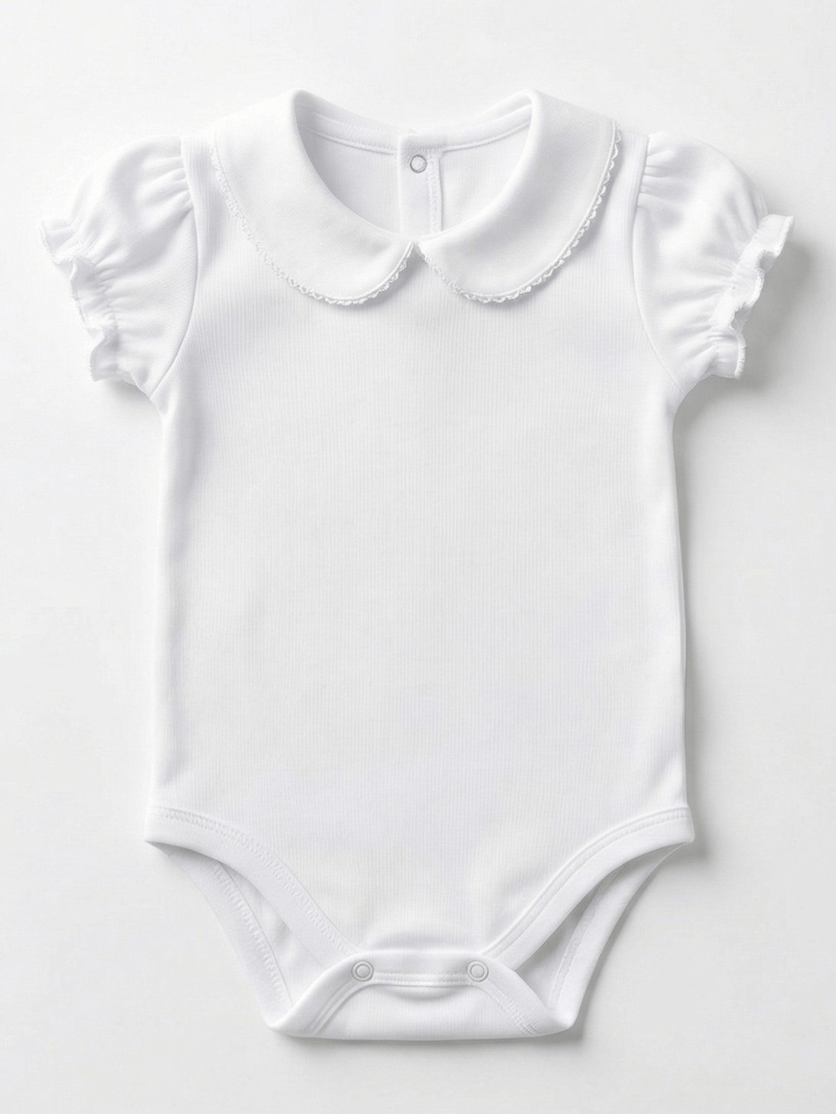 Body Bebê Menina Branco com Gola Picueta Delicado Manga Curta 100% Algodão