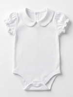 Body Bebê Menina Branco com Gola Picueta Delicado Manga Curta 100% Algodão