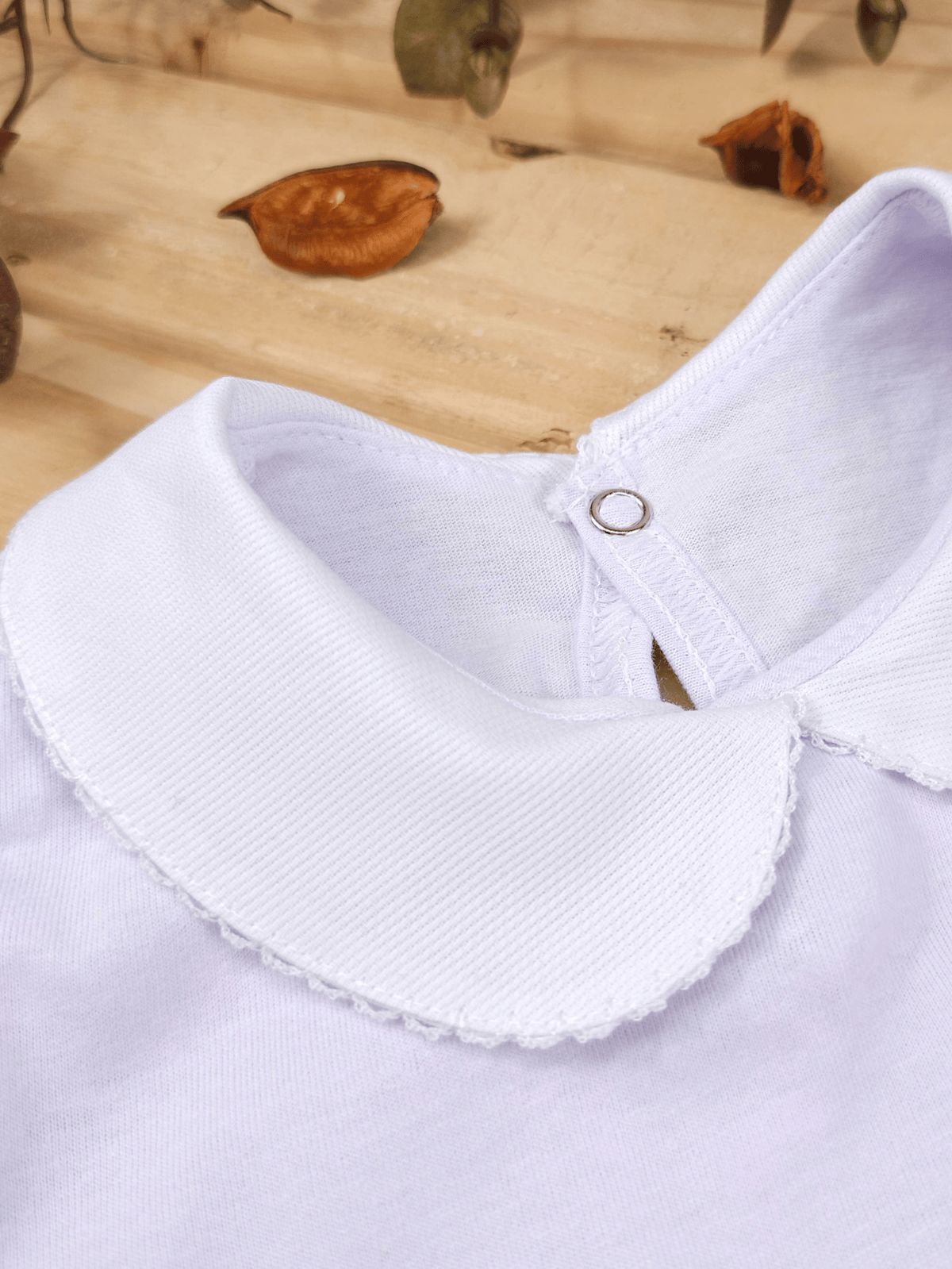 Body Bebê Menina Branco com Gola Picueta Delicado Manga Curta 100% Algodão