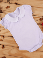 Body Bebê Menina Branco com Gola Picueta Delicado Manga Curta 100% Algodão