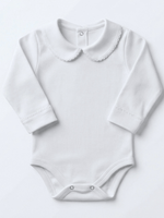 Body Bebê Menina Branco com Gola Picueta Delicado Manga Longa 100% Algodão