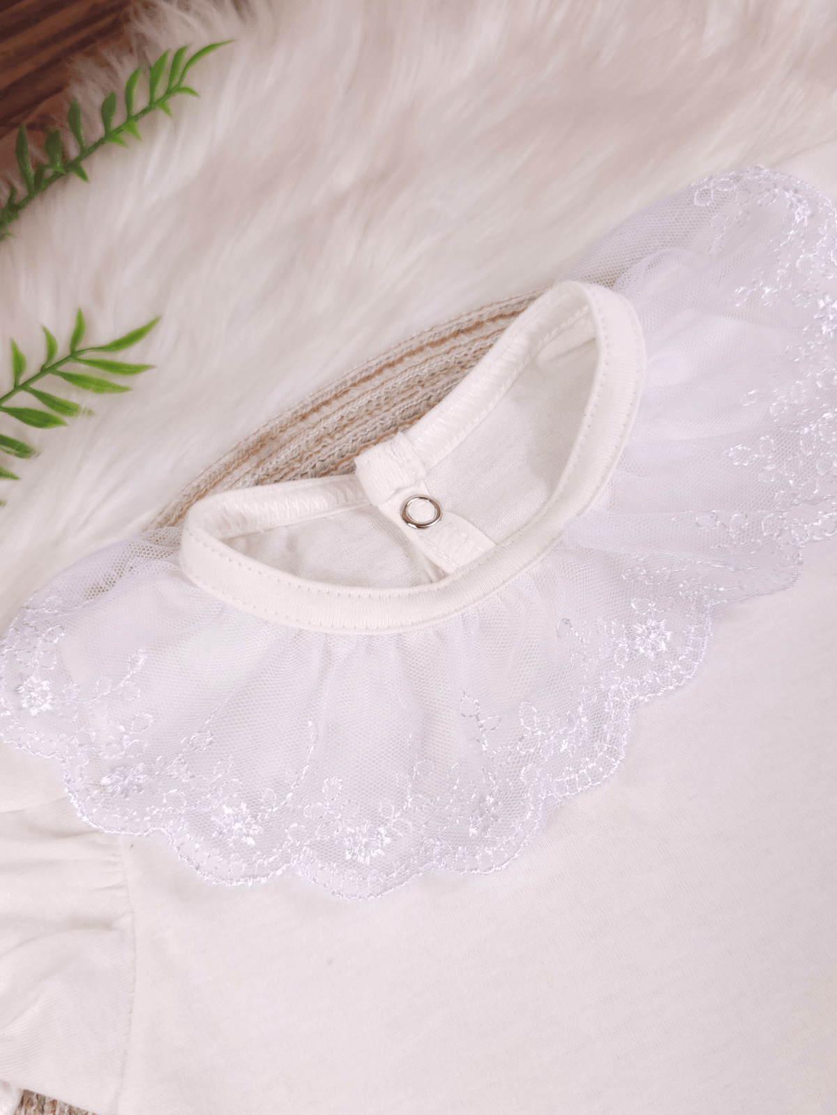 Body Bebê Menina Off-White 100% Algodão Gola Rendada Manga Curta RN ao G