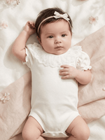 Body Bebê Menina Off-White 100% Algodão Gola Rendada Manga Curta RN ao G