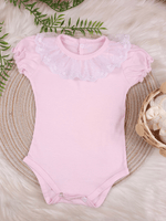 Body Bebê Menina Rosa 100% Algodão Gola Rendada Manga Curta RN ao G
