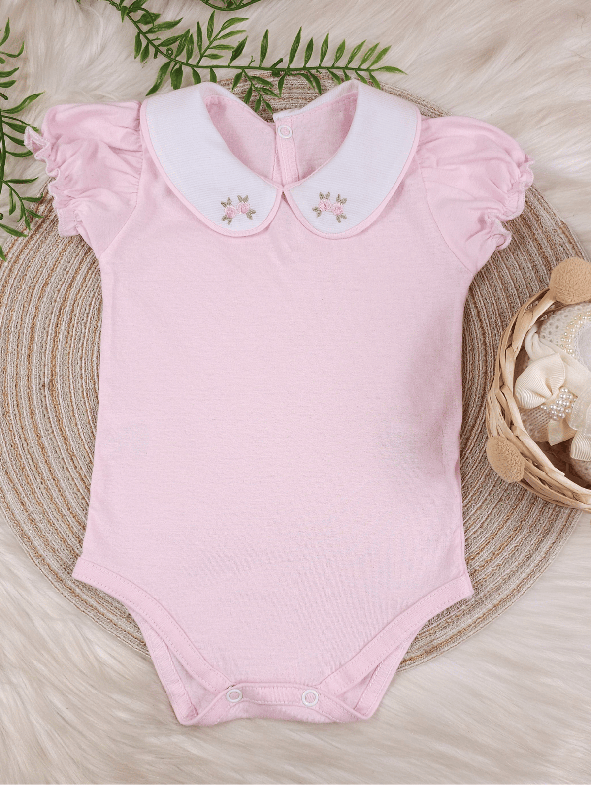 Kit 2 Body Bebê Menina Verão Manga Bufante Bordado Rococó