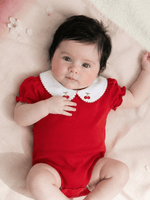 Body Menina Bebê Vermelho com Gola Cereja Delicado Manga Curta 100% Algodão