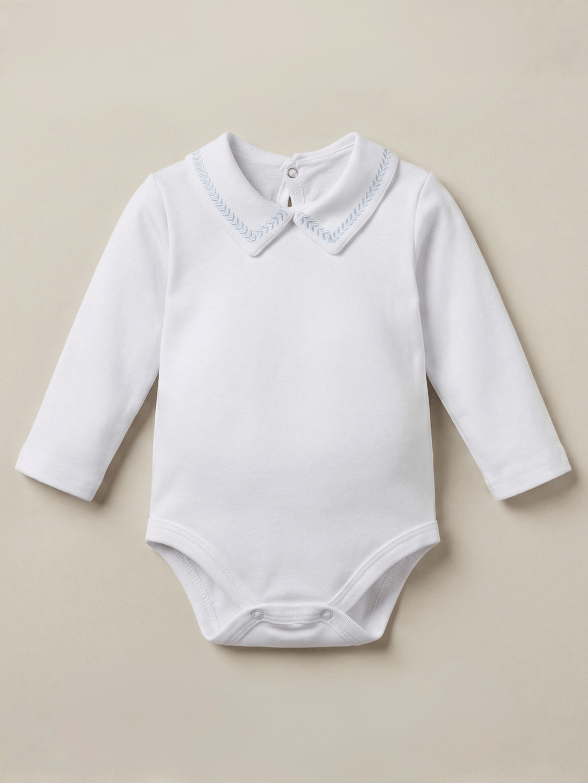 Body Bebê Menino Branco com Gola Polo Trigal Azul Manga Longa 100% Algodão