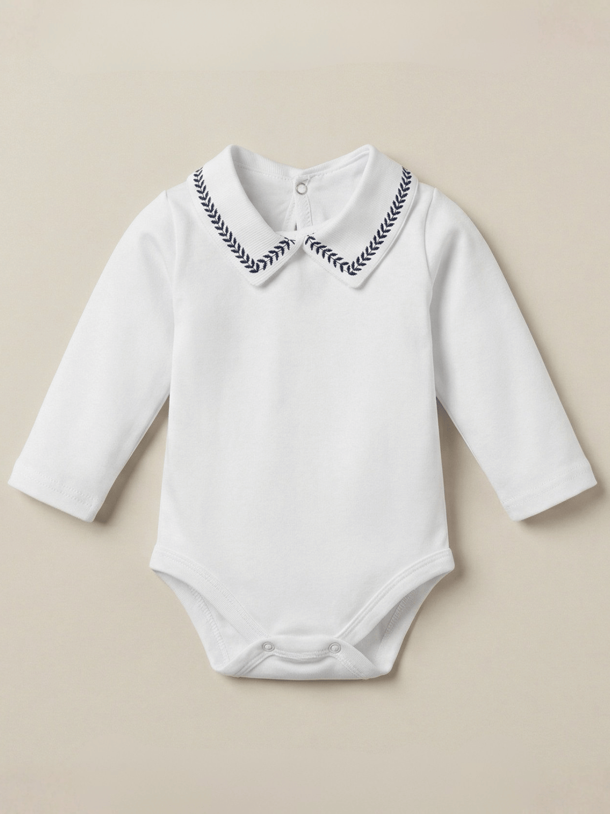 Body Bebê Menino Branco com Gola Polo Trigal Marinho Manga Longa 100% Algodão