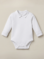 Body Bebê Menino Branco com Gola Polo Vivo Branco Manga Longa 100% Algodão