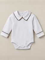 Body Bebê Menino Branco com Gola Polo Vivo Café Manga Longa 100% Algodão