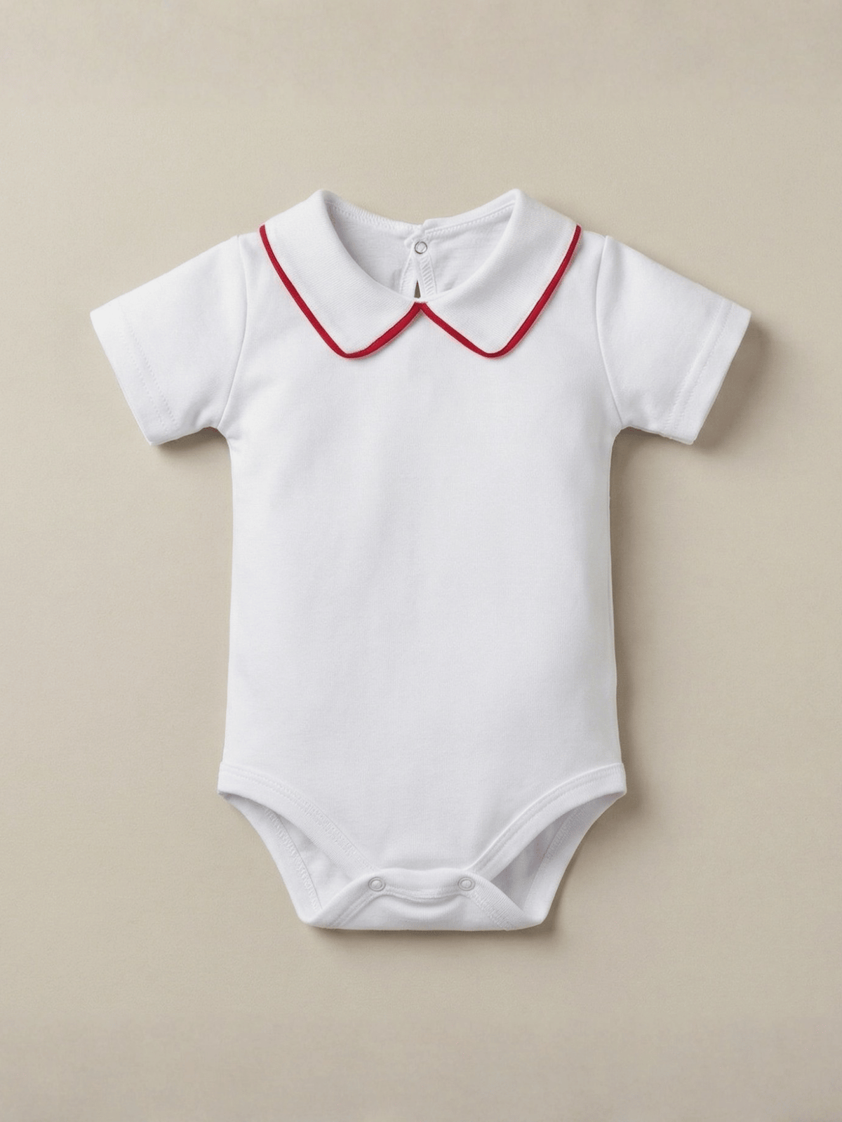 Body Bebê Menino Branco com Gola Polo Vivo Vermelho Manga Curta 100% Algodão