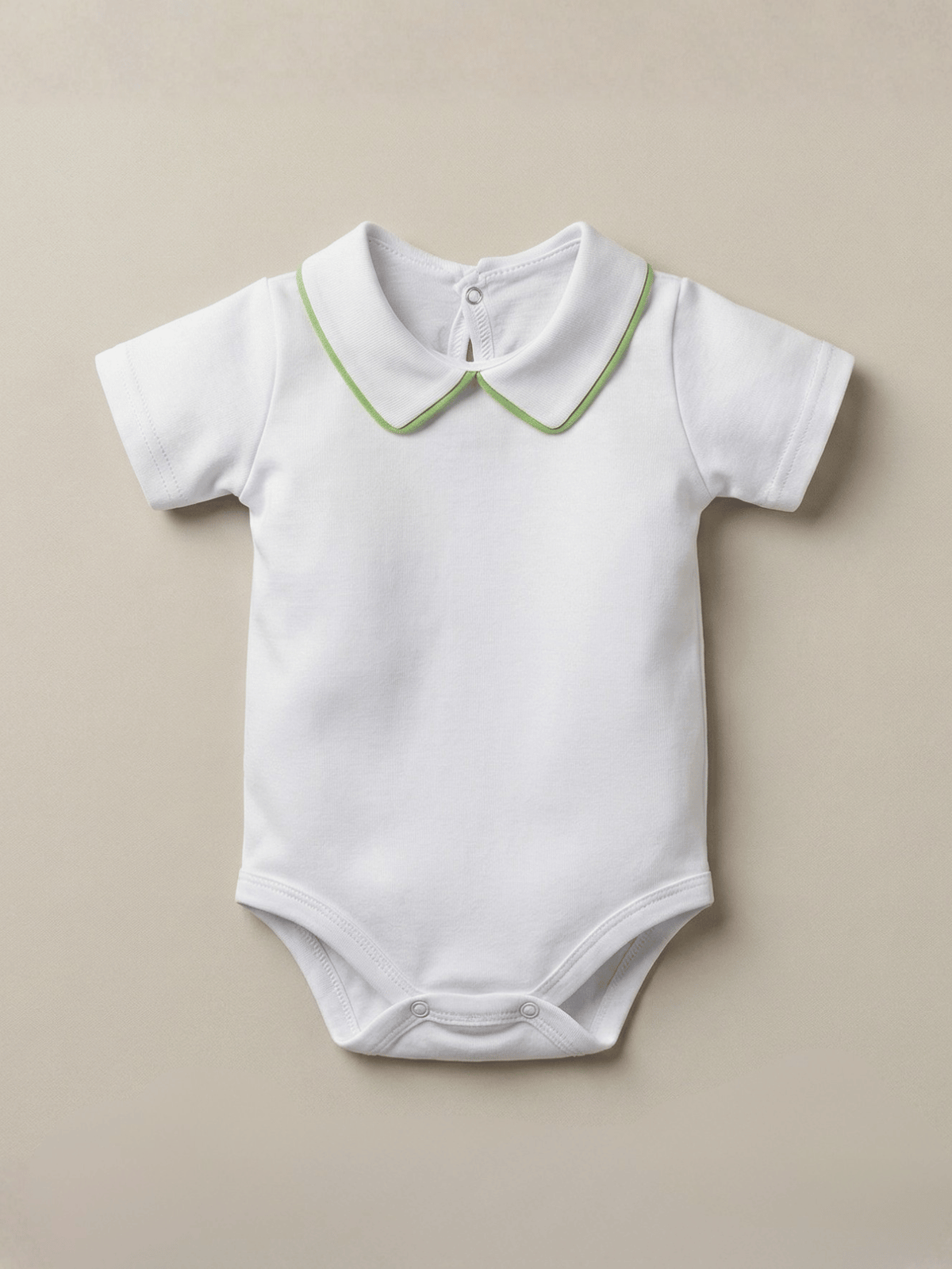 Body Bebê Menino Branco com Gola Polo Vivo Verde Manga Curta 100% Algodão