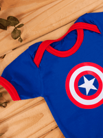 Body Bebê Menino Capitão América Fantasia Mesversário 100% Algodão