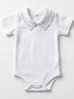 Body Bebê Menino Branco com Gola Polo Trigal Azul Manga Curta 100% Algodão