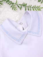 Body Bebê Menino Branco com Gola Polo Trigal Azul Manga Curta 100% Algodão