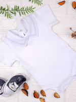 Body Bebê Menino Branco com Gola Polo Trigal Azul Manga Curta 100% Algodão