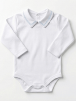 Body Bebê Menino Branco com Gola Polo Trigal Azul Manga Longa 100% Algodão