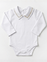 Body Bebê Menino Branco com Gola Polo Trigal Cappuccino Manga Longa 100% Algodão