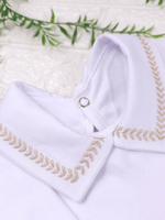 Body Bebê Menino Branco com Gola Polo Trigal Cappuccino Manga Longa 100% Algodão