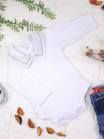 Body Bebê Menino Branco com Gola Polo Trigal Cappuccino Manga Longa 100% Algodão